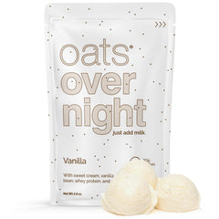 Oats Overnight Vanilla pack image highlighting convenient overnight prep for busy mornings