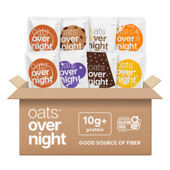 Oats Overnight vegan variety pack packshot highlighting gluten-free oats and plant-based protein
