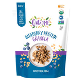 Oatsome Blueberry Protein Granola pack-shot highlights 10 g protein for breakfast.