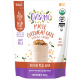 Oatsome Maple Overnight Oats bag front; gluten-free and 6g protein per serving.