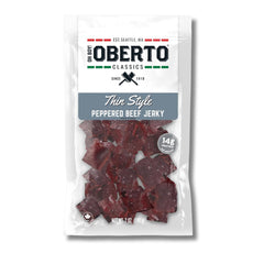 Oberto Oh Boy Jerky bag showing peppered texture for on-the-go protein