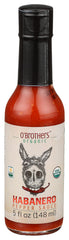 O'Brothers Organics habanero hot sauce bottle showing bold flavor in a 5 oz bottle