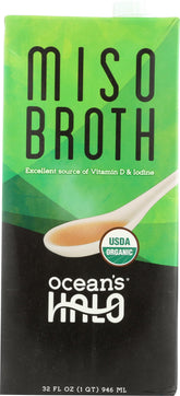 Ocean's Halo miso broth bottle, organic vegan base for quick miso soup.