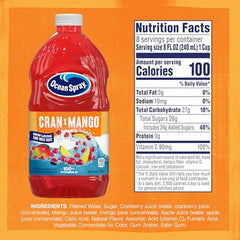 Ocean Spray Cran-Mango juice bottle being poured into a glass for a refreshing break