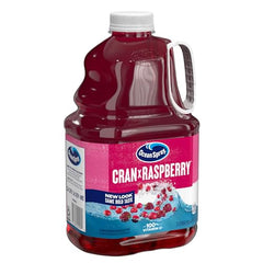 Close-up of Ocean Spray Cran-Raspberry label highlighting real fruit juice content