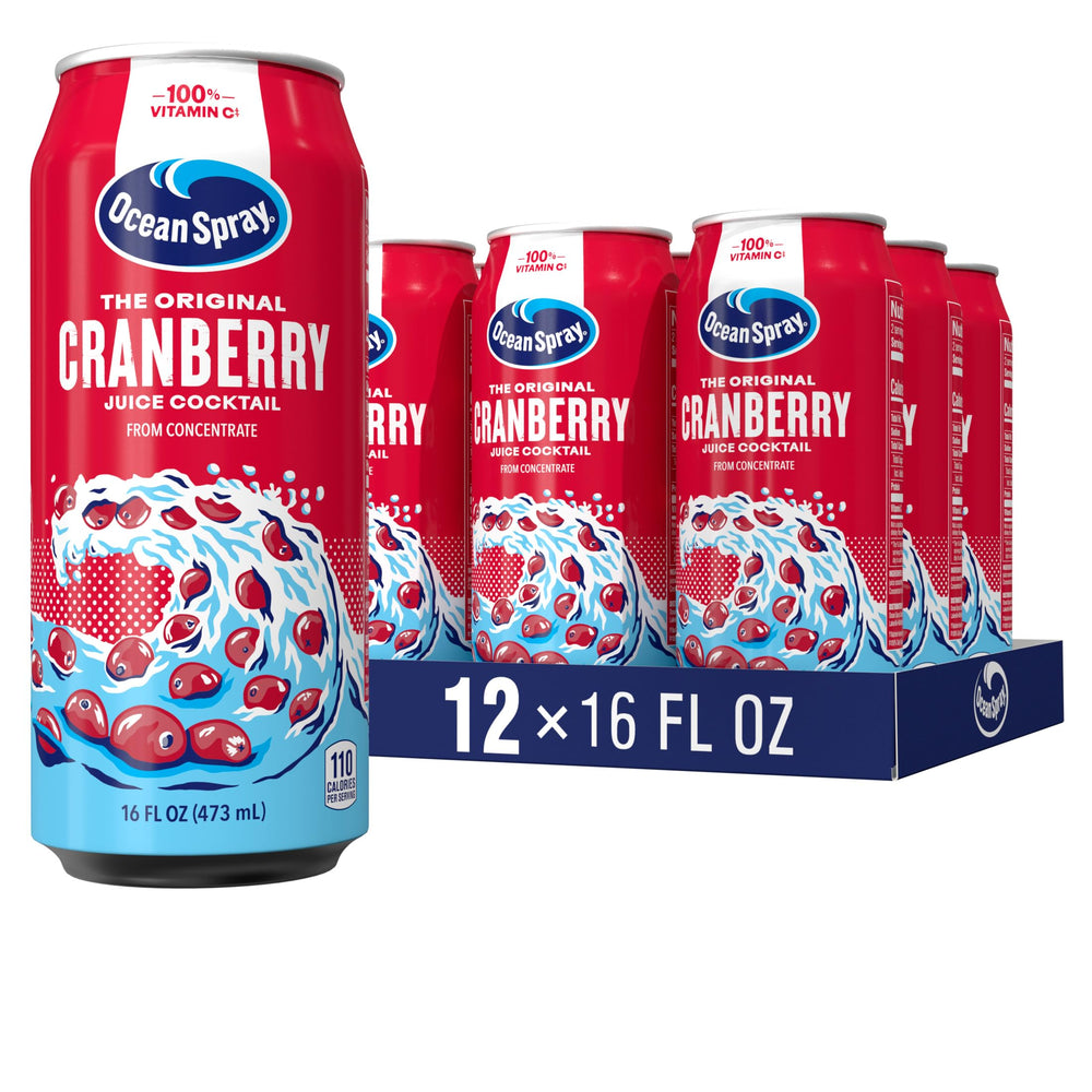 Ocean Spray Cranberry Juice Cocktail can front showing bold flavor for on-the-go refreshment.