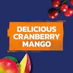 Packaging dimensions label on Ocean Spray Cran-Mango bottle for space-conscious shoppers