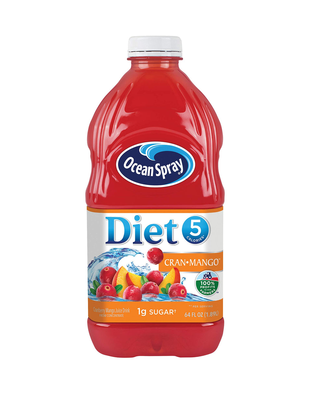 Ocean Spray Diet Cran-Mango bottle front view, bold low-calorie refreshment.