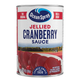 Ocean Spray Jellied Cranberry Sauce can front, real cranberries, ready-to-serve side for gatherings