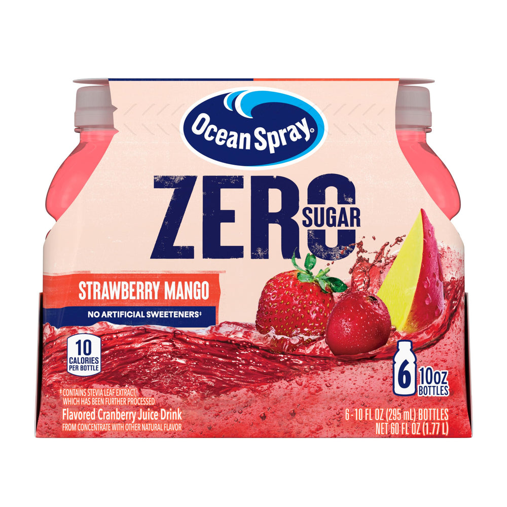 Ocean Spray ZERO Sugar Strawberry Mango bottle front for on-the-go hydration.