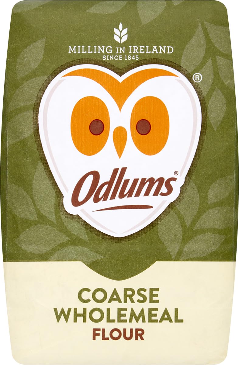 Odlums Wholemeal Coarse bag of flour ready for nutritious baking.