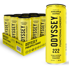 Odyssey Elixir Pineapple Mango can showing sparkling energy for focus and mood