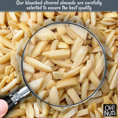 Oh! Nuts raw almond slivers close-up, showing natural color and crunch.