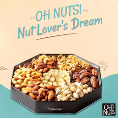 Oh! Nuts elegant gift tin displaying a gourmet nut assortment in a keepsake tin.