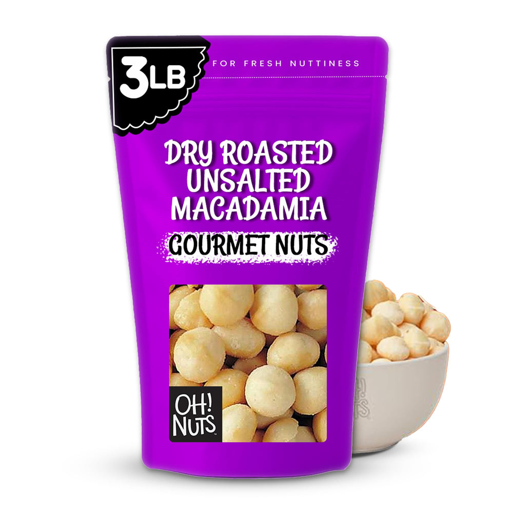 Oh! Nuts macadamia nuts dry roasted close-up highlighting creamy texture ideal for snacking