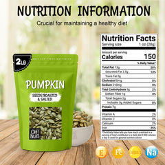 Oh! Nuts pumpkin seeds close-up emphasizes roasted texture and savory flavor.