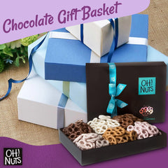 Stylish Oh! Nuts gift box with turquoise ribbon, ready for celebrations.