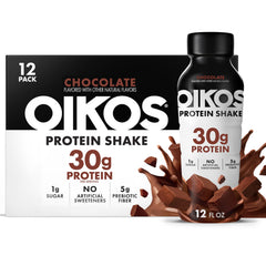 Oikos Chocolate Protein Shake 12-bottle pack ready for on-the-go protein