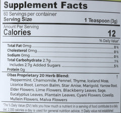 Olbas Herbal Tea Mix packaging emphasizes compact 7 oz size.