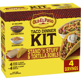 Old El Paso Stand 'N Stuff hard shells ready for quick stuffing and toppings.