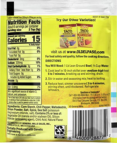 Old El Paso label detail emphasizing 25% less sodium.