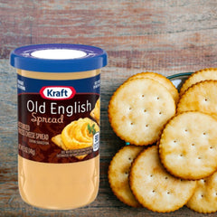 Old English Cheese Spread packaging and jar ready for shopping