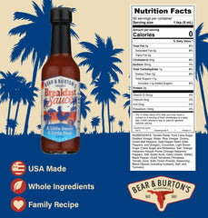 Old Florida Sauce Co. Breakfast Sauce bottle ready for breakfast plate.