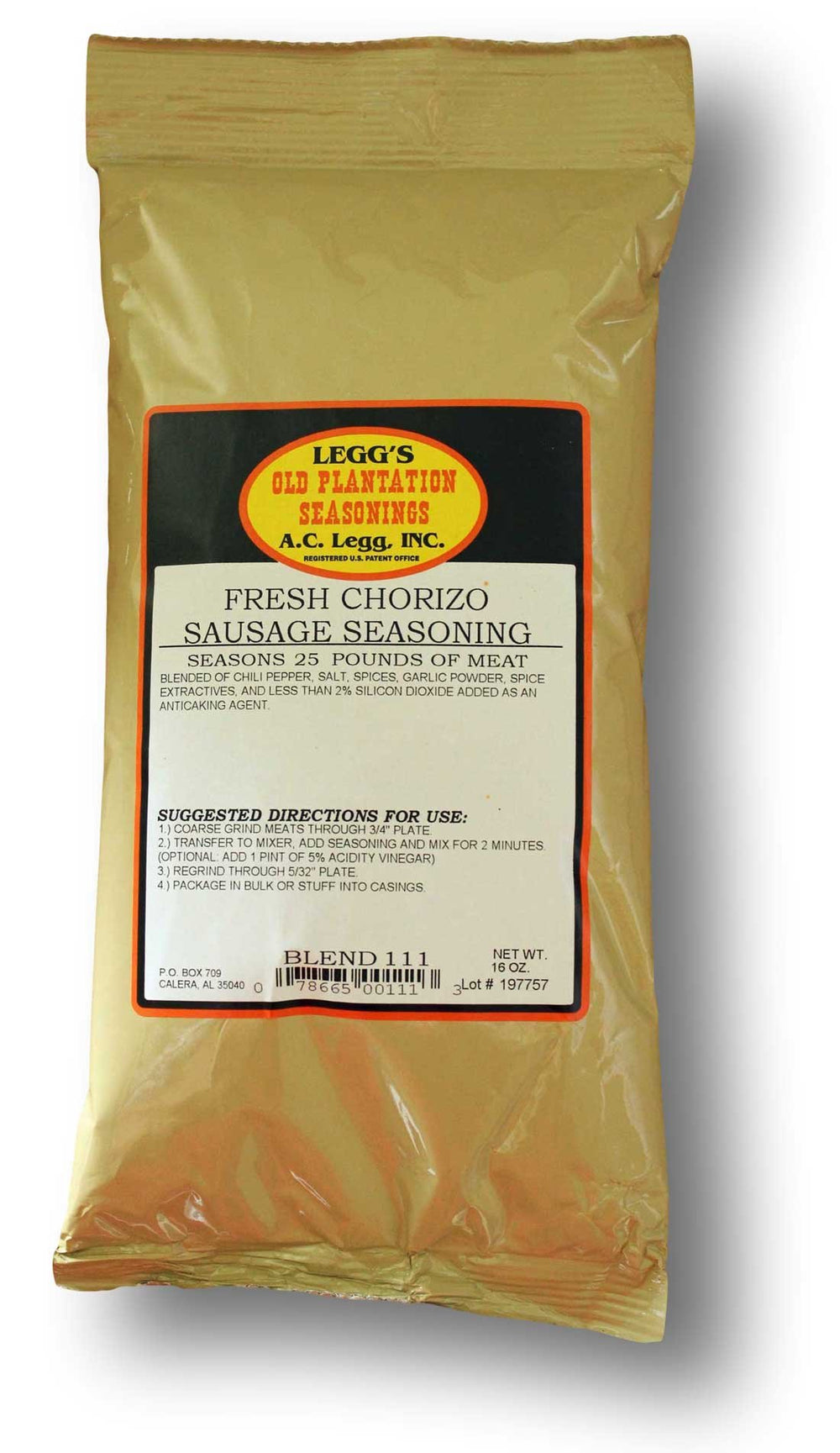 Old Plantation A.C. Legg Chorizo Seasoning 16 oz bag ready for large meat batches
