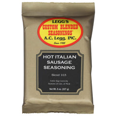 Old Plantation A.C. Legg Hot Italian Sausage Seasoning 8oz bag for bold, versatile sausage flavor.
