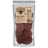 Old Trapper Double Eagle jerky packaging with coin-shaped bag for easy recognition.