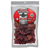 Old Trapper Hot Spicy Jerky front bag highlighting bold smoky flavor