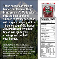 Old Trapper Jalapeño Deli-Style Beef Sticks serving plate presents a satisfying protein snack.