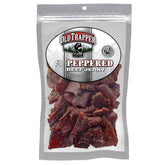 Old Trapper peppered beef jerky bag showing bold pepper coverage for a protein-rich snack