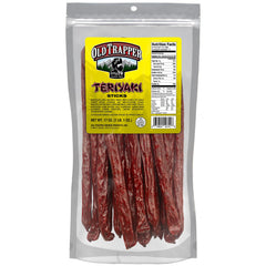 Old Trapper Teriyaki Snack Sticks bag front view, protein-packed on the go.