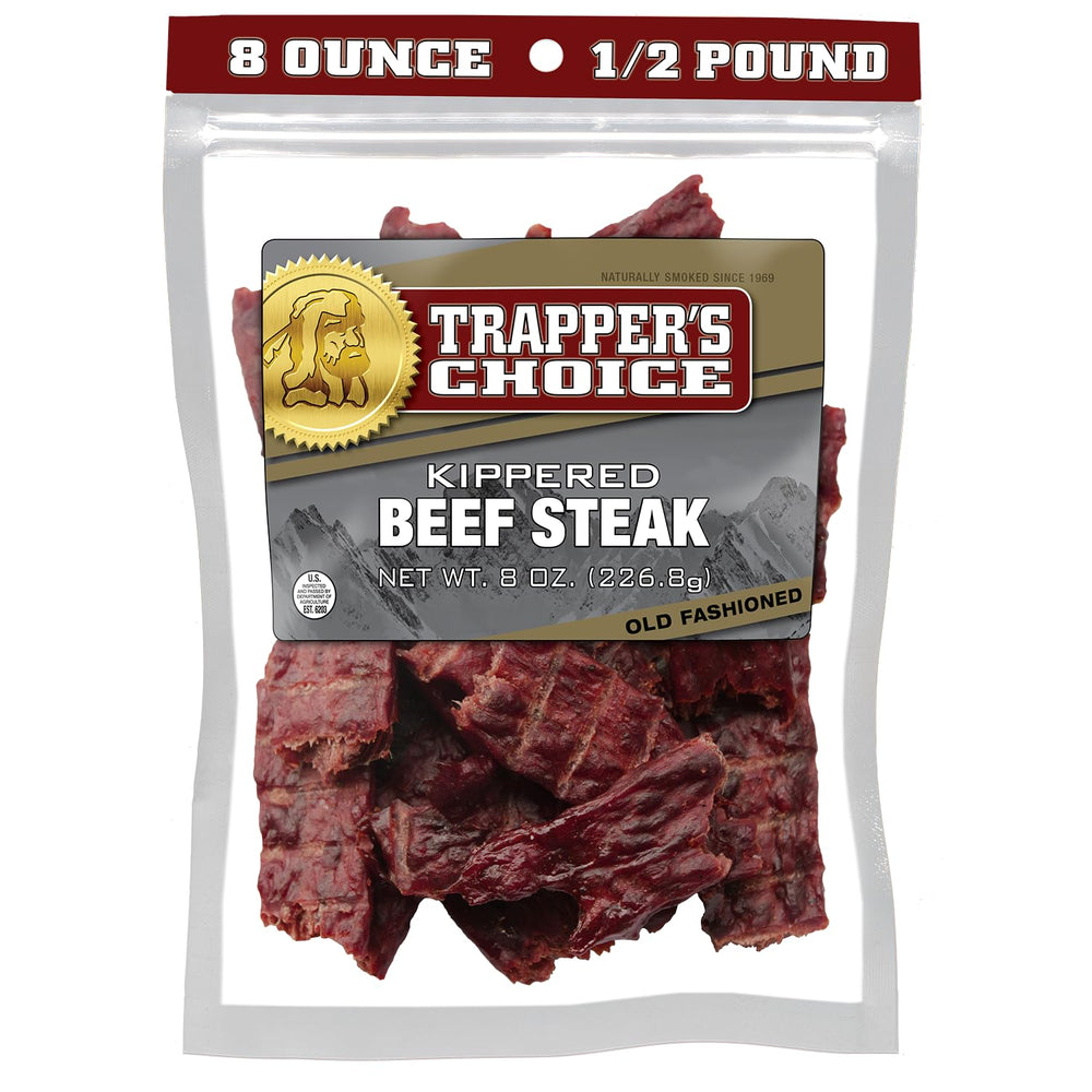 Old Trapper Trapper’s Choice 8oz package view showing lean beef for on-the-go protein