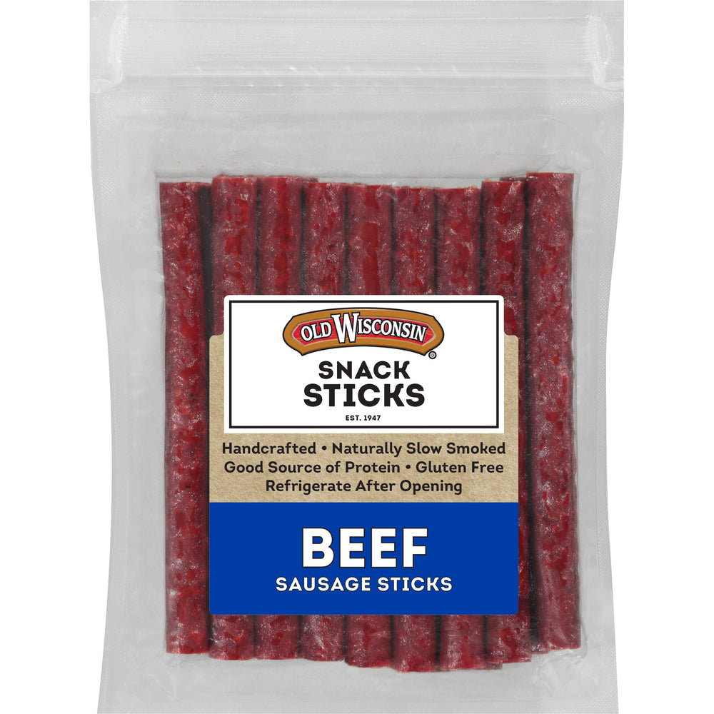 Old Wisconsin beef snack sticks in resealable pack offer portable protein