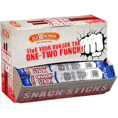 Old Wisconsin Beef Snack Sticks counter box display for easy grab-and-go snacking