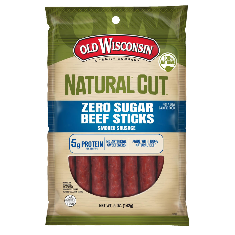 Old Wisconsin Natural Cut Beef Sausage Snack Sticks on-the-go high-protein snack.