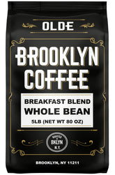 Olde Brooklyn Coffee breakfast blend whole bean for a bright morning ritual.