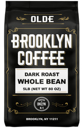 OLDE BROOKLYN COFFEE dark roast whole bean with rich aroma for bold brew.