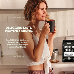 OLDE BROOKLYN COFFEE freshly ground beans for customizable brew strength.