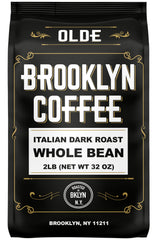 OLDE BROOKLYN COFFEE front bag highlighting bold Italian dark roast aroma