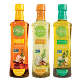 Oleico Gourmet Provencal-style safflower oil bottle with thyme and oregano for savory dishes.