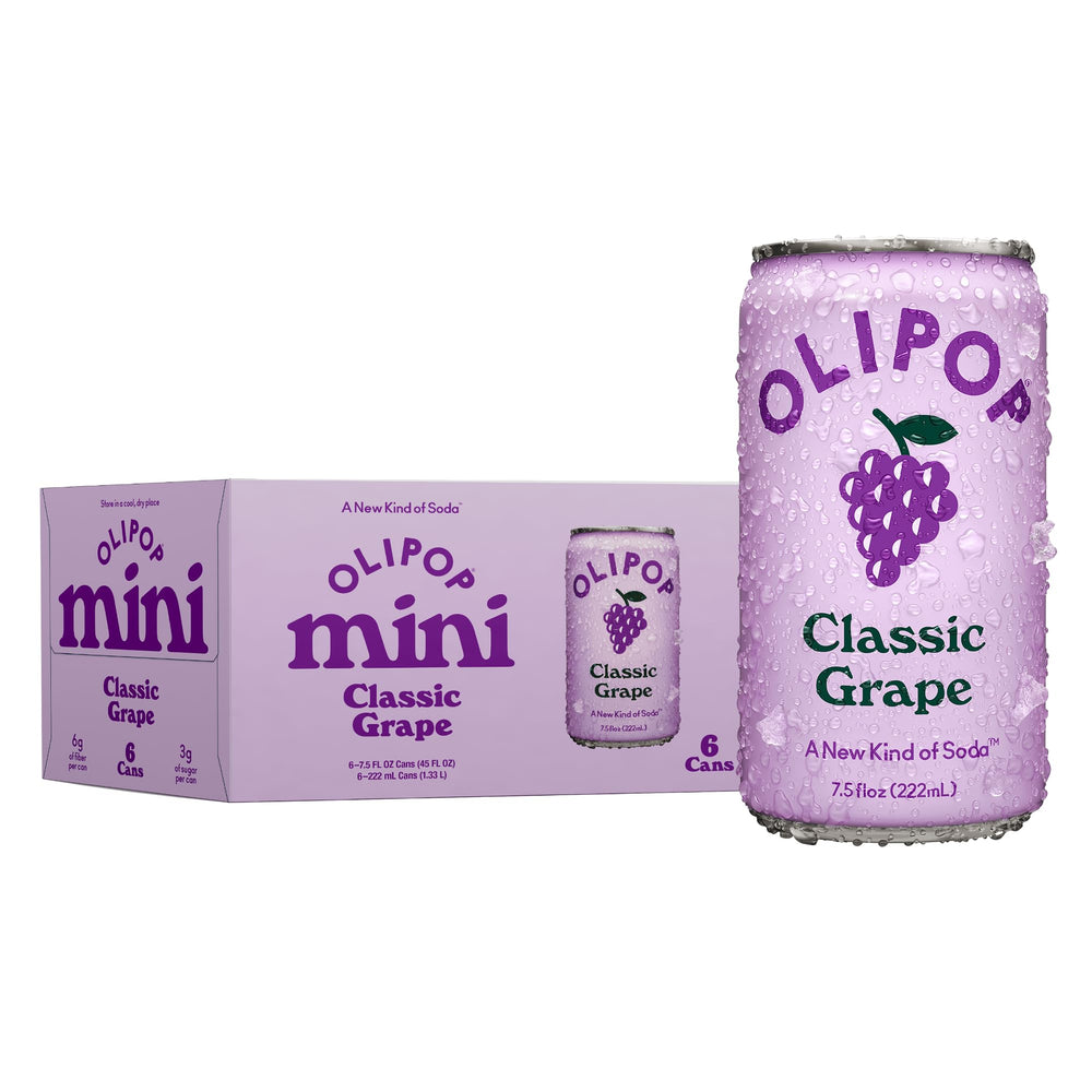 OLIPOP Minis Classic Grape can front view with prebiotics for a refreshing pick-me-up