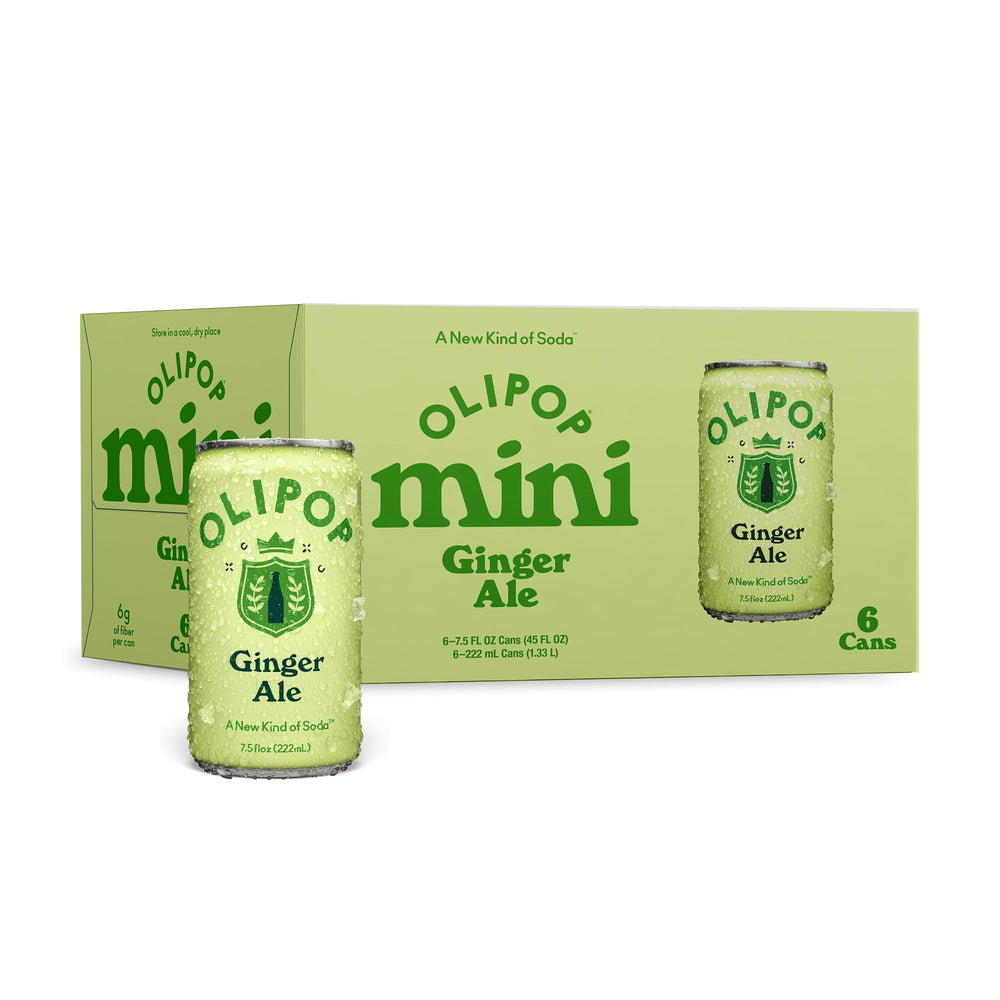 OLIPOP Minis Ginger Ale pantry pack cans with prebiotics for gut-friendly sipping.