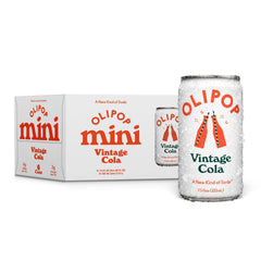 OLIPOP Minis Vintage Cola can front view highlighting prebiotic fiber benefits.