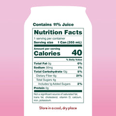 OLIPOP Shirley Temple label closeup highlighting natural ingredients and fiber benefits.