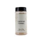 Olive & Vine Ground Fennel in a reusable shaker jar adds aromatic sweetness.