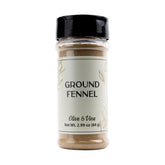 Olive & Vine ground fennel shaker jar for easy seasoning and fresh aroma.
