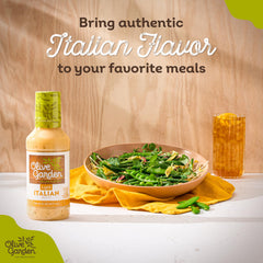Close-up of Olive Garden Light Italian Dressing ingredients: Italian spices, oil, vinegar, Romano cheese.